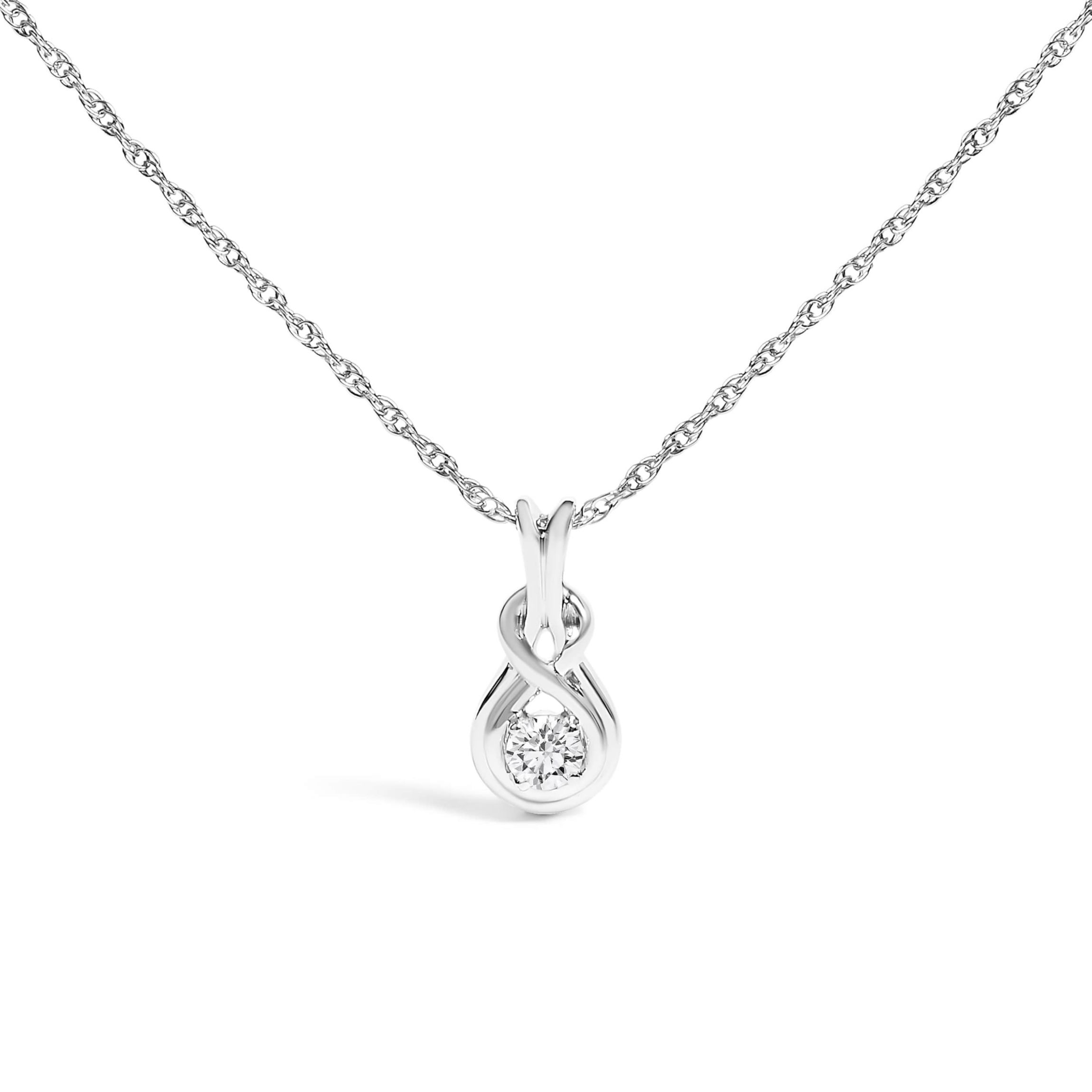 Lab Created Silver 1/10 Cttw Lab Grown Diamond Love Knot Solitaire Pendant Necklace