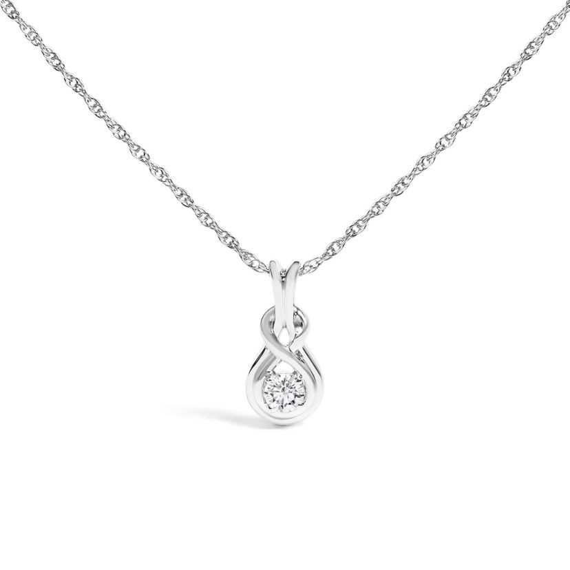 Lab Created Silver 1/10 Cttw Lab Grown Diamond Love Knot Solitaire Pendant Necklace