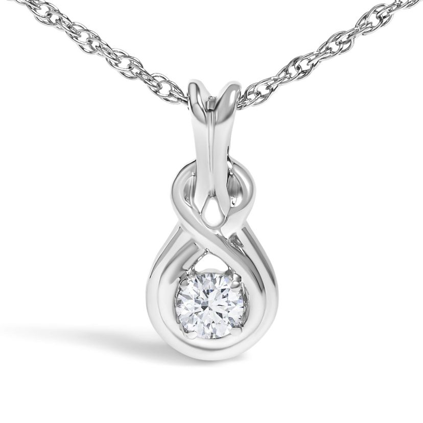 Lab Created Silver 1/10 Cttw Lab Grown Diamond Love Knot Solitaire Pendant Necklace