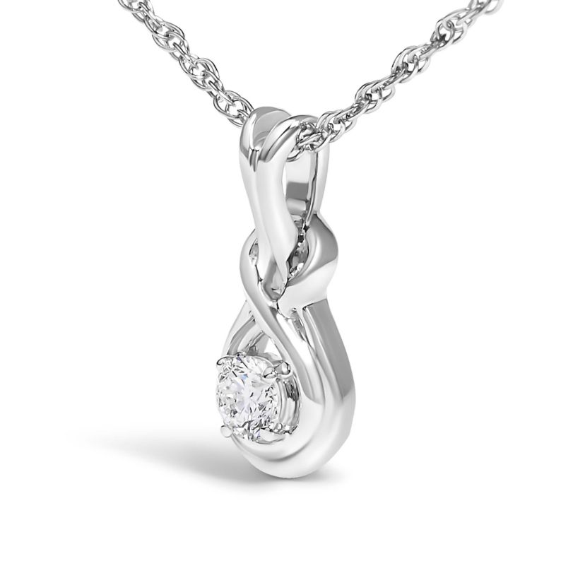 Lab Created Silver 1/10 Cttw Lab Grown Diamond Love Knot Solitaire Pendant Necklace