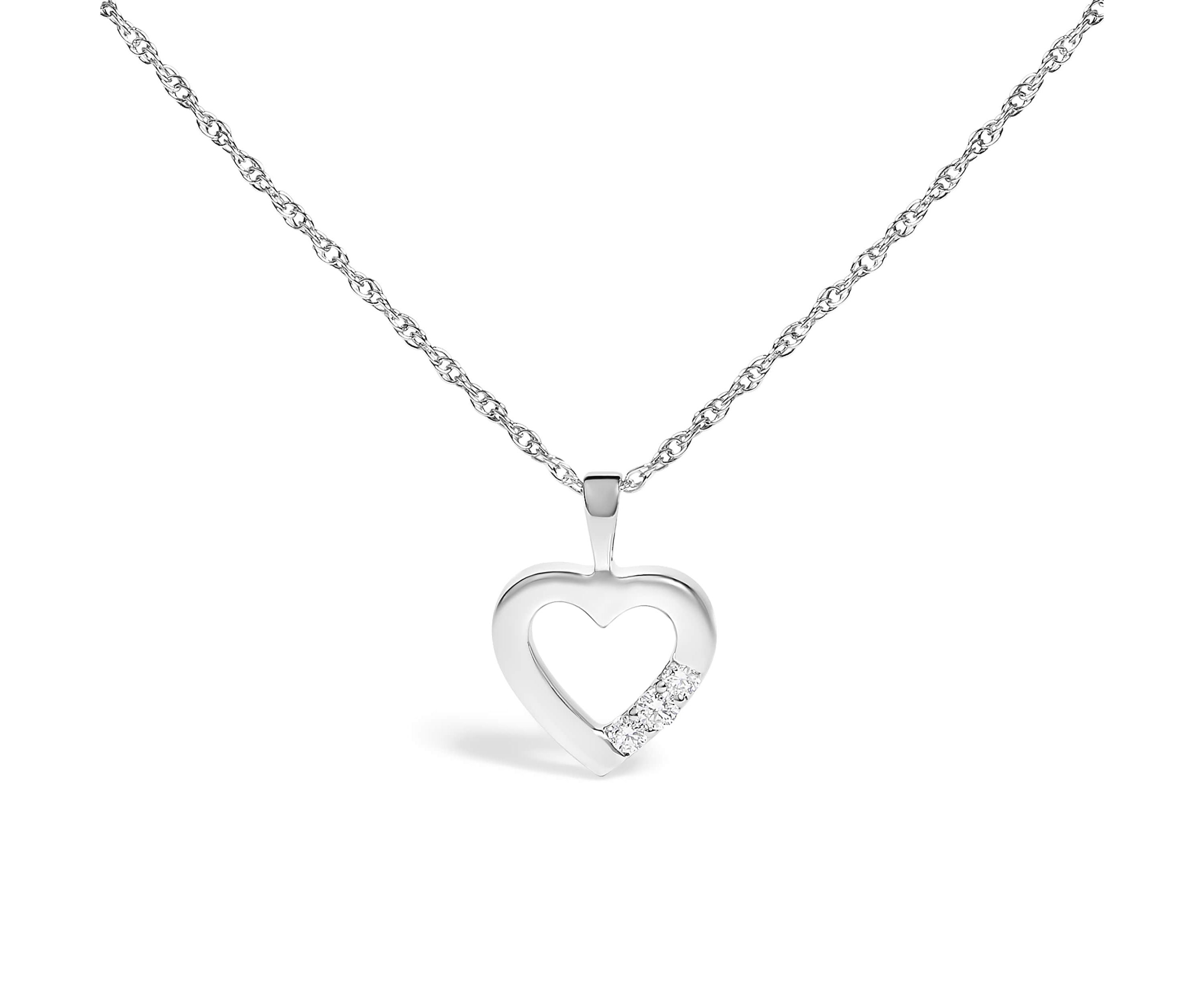 Lab Created Silver Lab Grown Diamond 1/4 Cttw Three Stone Heart Pendant Necklace - 18" Inches