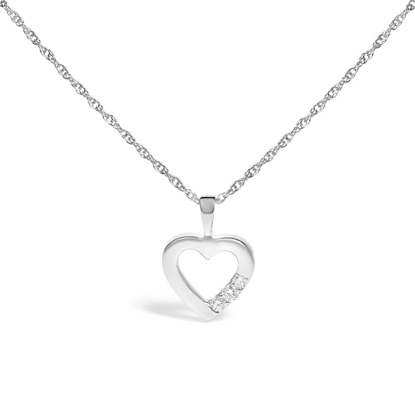 Lab Created Silver Lab Grown Diamond 1/4 Cttw Three Stone Heart Pendant Necklace - 18" Inches