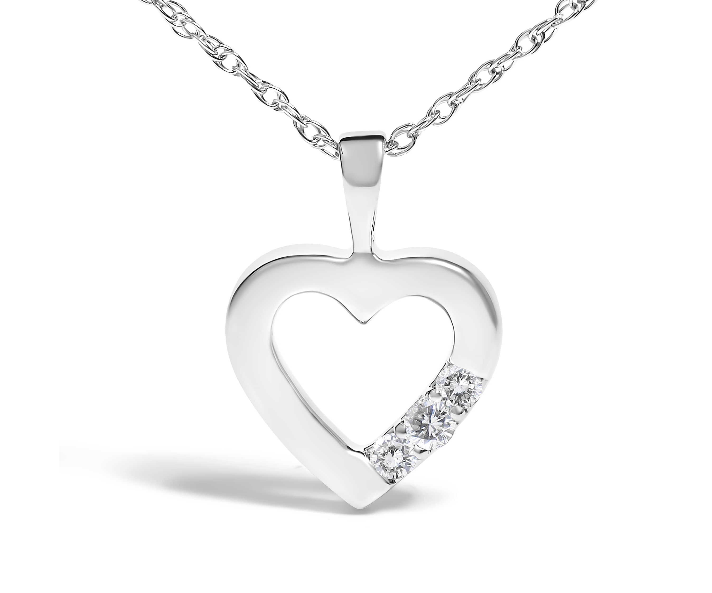 Lab Created Silver Lab Grown Diamond 1/4 Cttw Three Stone Heart Pendant Necklace - 18" Inches