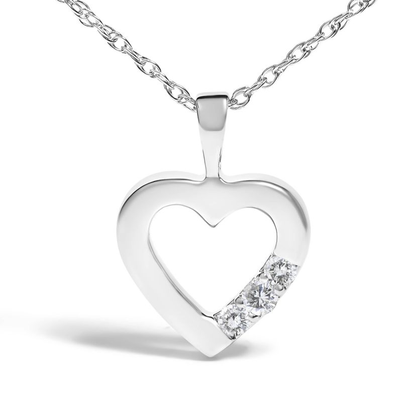 Lab Created Silver Lab Grown Diamond 1/4 Cttw Three Stone Heart Pendant Necklace - 18" Inches
