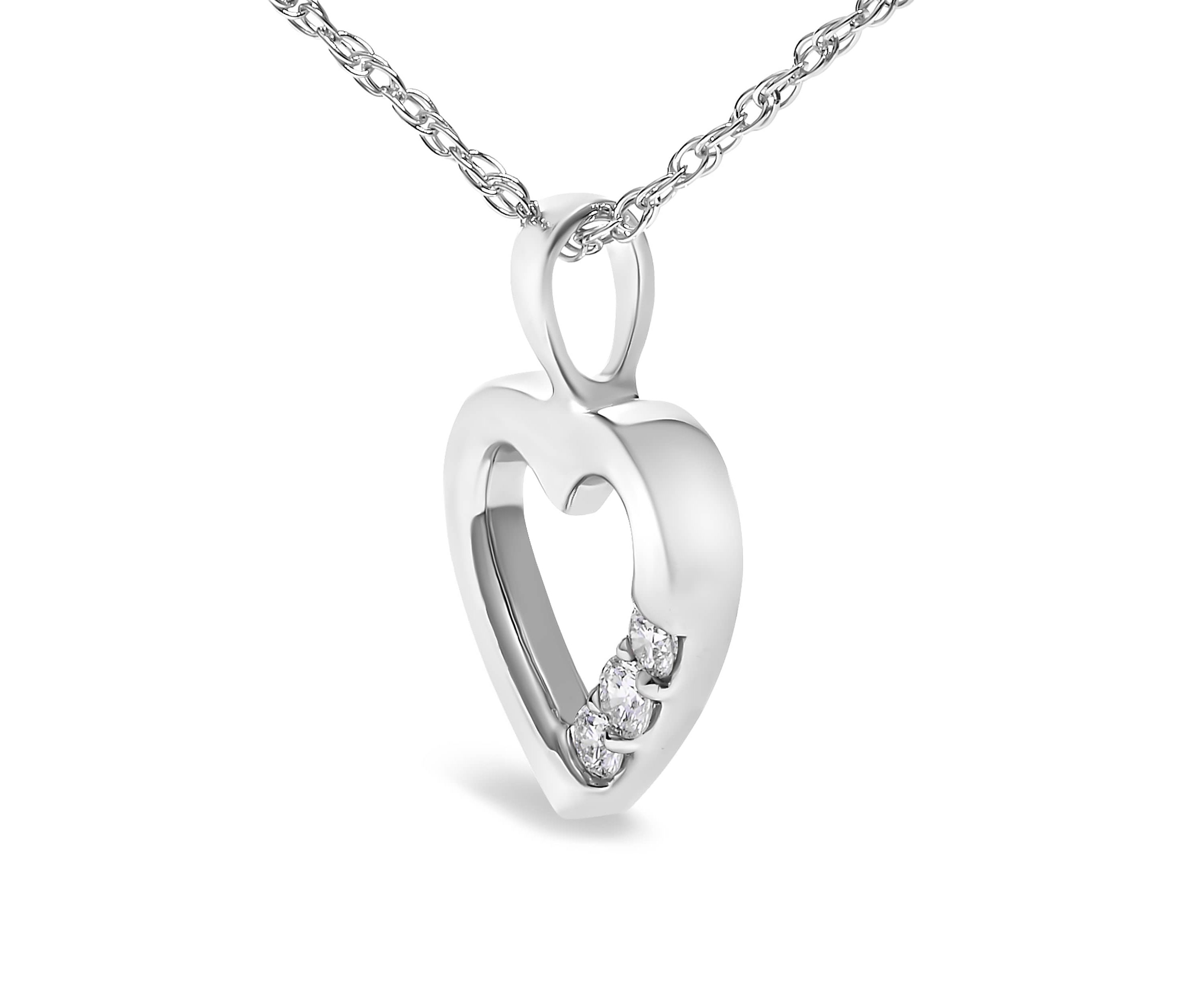 Lab Created Silver Lab Grown Diamond 1/4 Cttw Three Stone Heart Pendant Necklace - 18" Inches