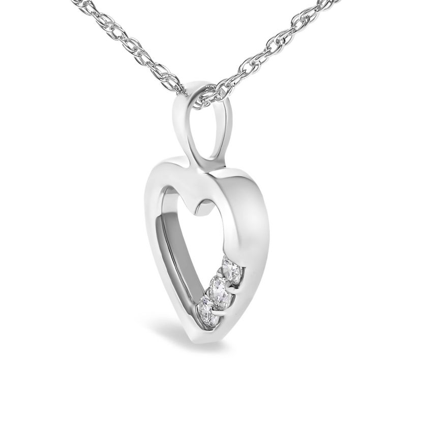 Lab Created Silver Lab Grown Diamond 1/4 Cttw Three Stone Heart Pendant Necklace - 18" Inches