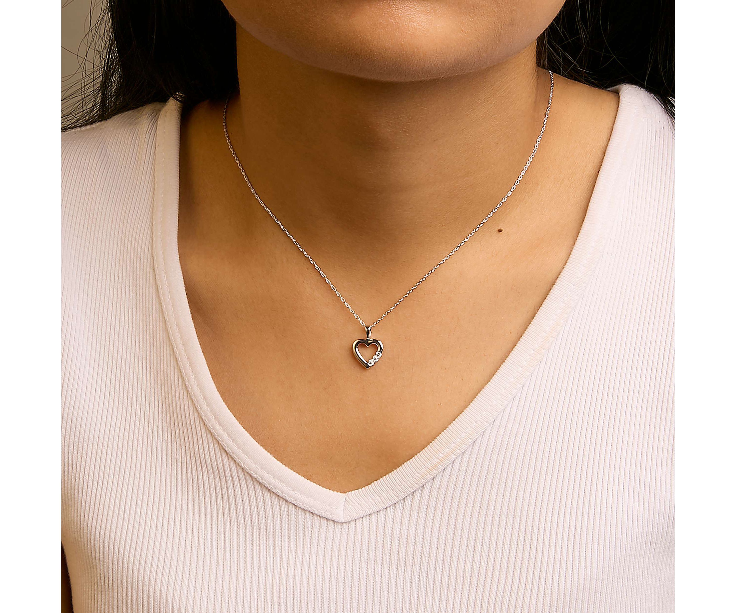 Lab Created Silver Lab Grown Diamond 1/4 Cttw Three Stone Heart Pendant Necklace - 18" Inches