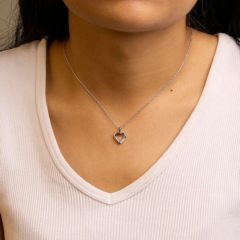 Lab Created Silver Lab Grown Diamond 1/4 Cttw Three Stone Heart Pendant Necklace - 18" Inches