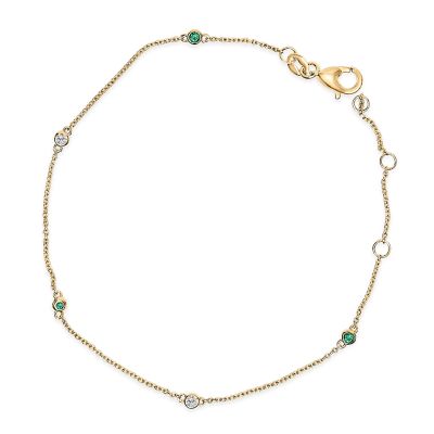 Haus of Brilliance 14K Yellow Gold Alternating Green Emerald and Diamond Bezel Station Chain Bracelet