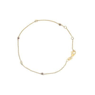 Haus of Brilliance 14K Yellow Gold Alternating Red Ruby and White Diamond Bezel Station Chain Bracelet, 7.5 in