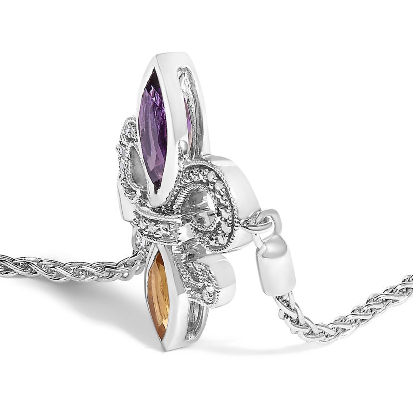 Silver Marquise Amethyst, Citrine and Diamond Lariat Fleur De Lis Bolo Bracelet