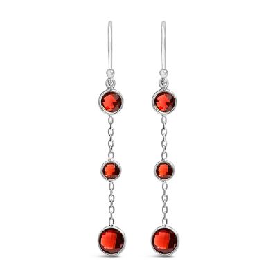 Haus of Brilliance .925 Sterling Silver Graduating Bezel Set Red Garnet Dangle Earring