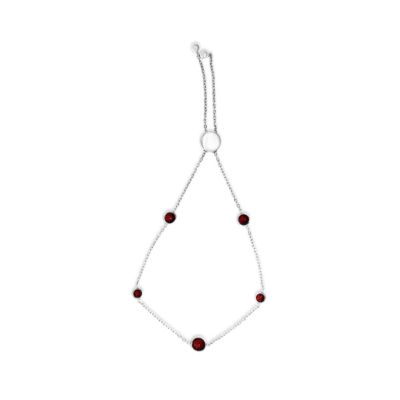 Haus of Brilliance .925 Sterling Silver Bezel Set Red Garnet 5 Station Adjustable Bolo Bracelet, White, 7 in