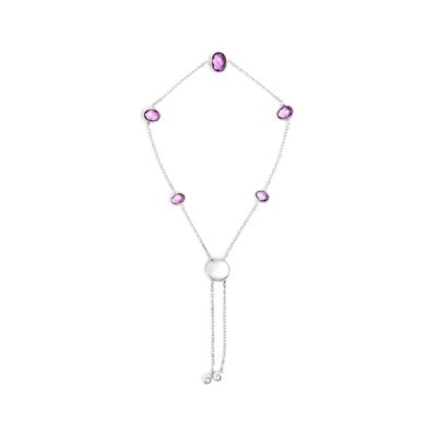 Haus of Brilliance .925 Sterling Silver Bezel Set Purple Amethyst 5 Station Adjustable Bolo Bracelet, White, 7 in