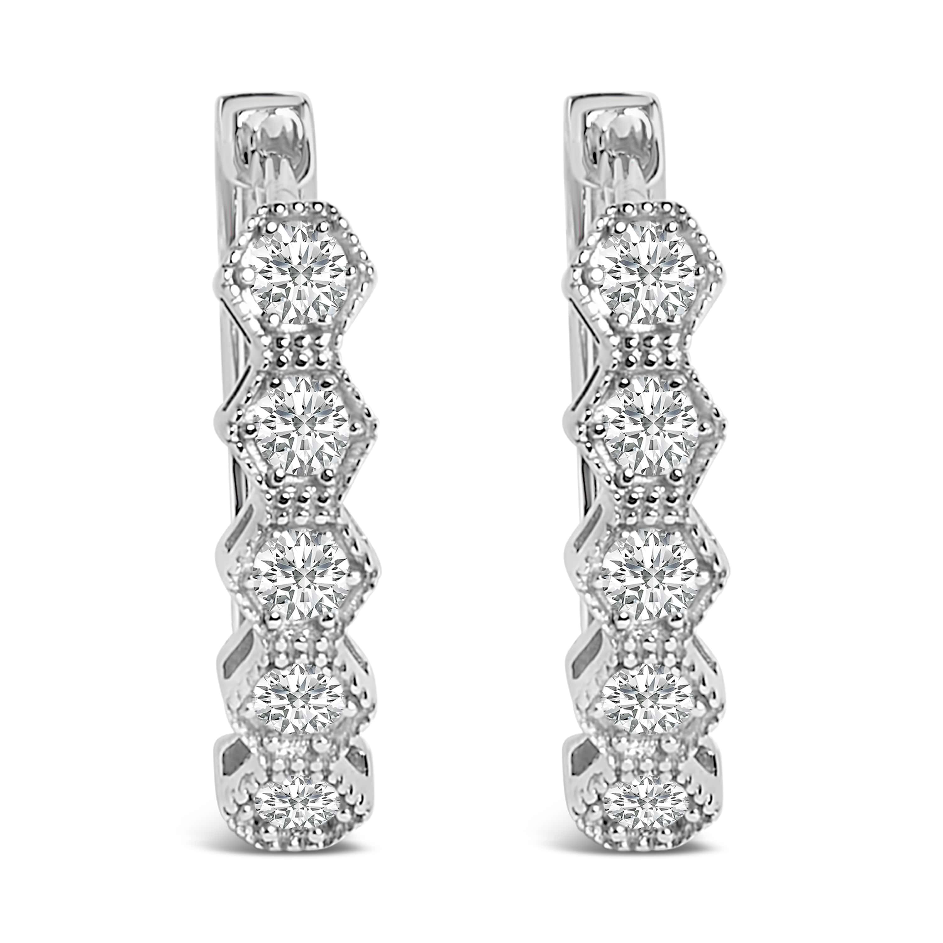 14K Gold 1/2 Ct Diamond Earring Zig-Zagging Geometric Hoop Earrings