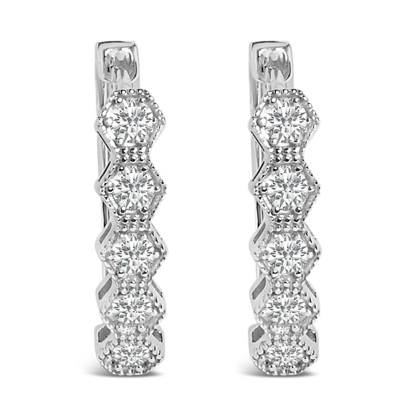 14K Gold 1/2 Ct Diamond Earring Zig-Zagging Geometric Hoop Earrings
