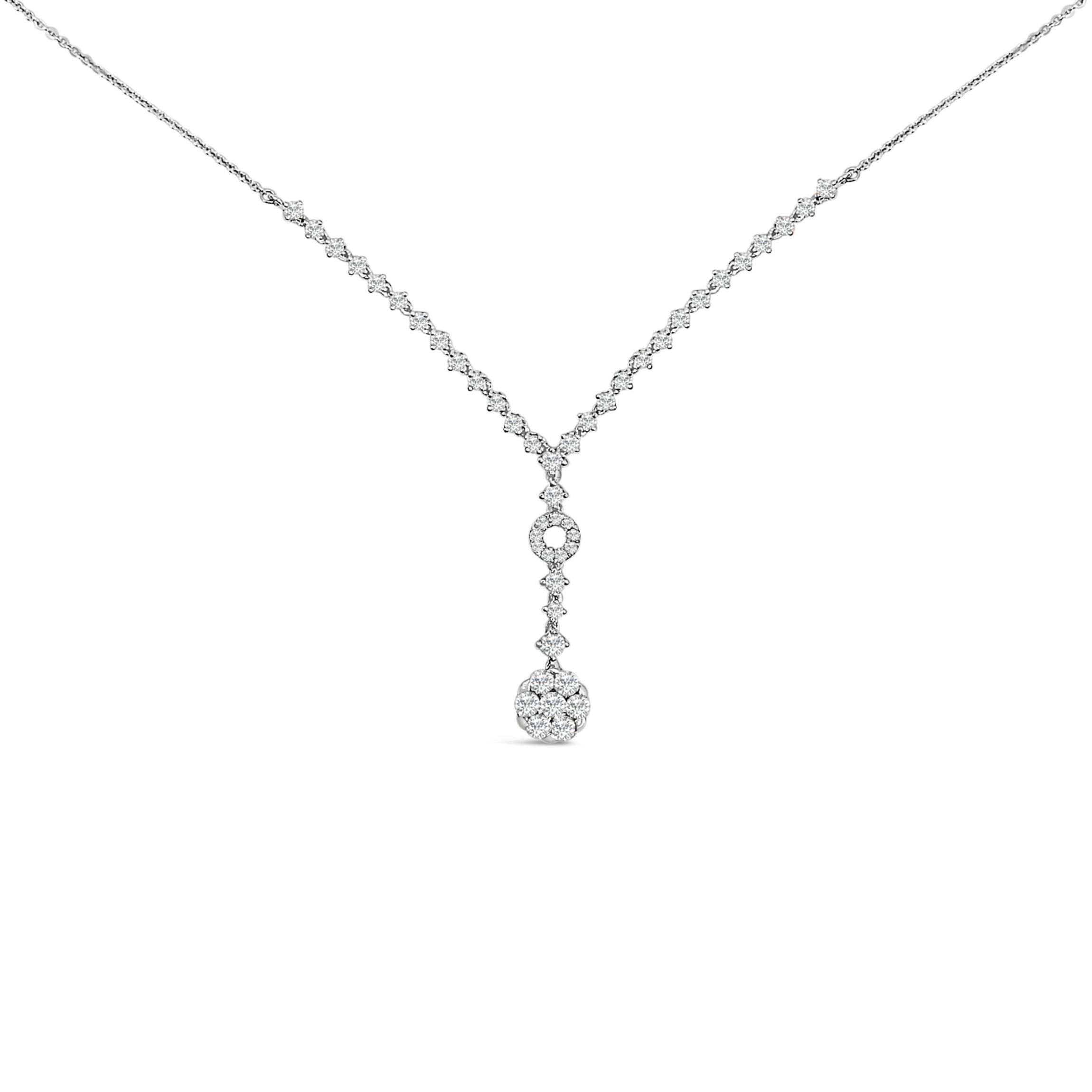 14K White Gold 6/7 Cttw Diamond Drop and V Necklace -18" Inches