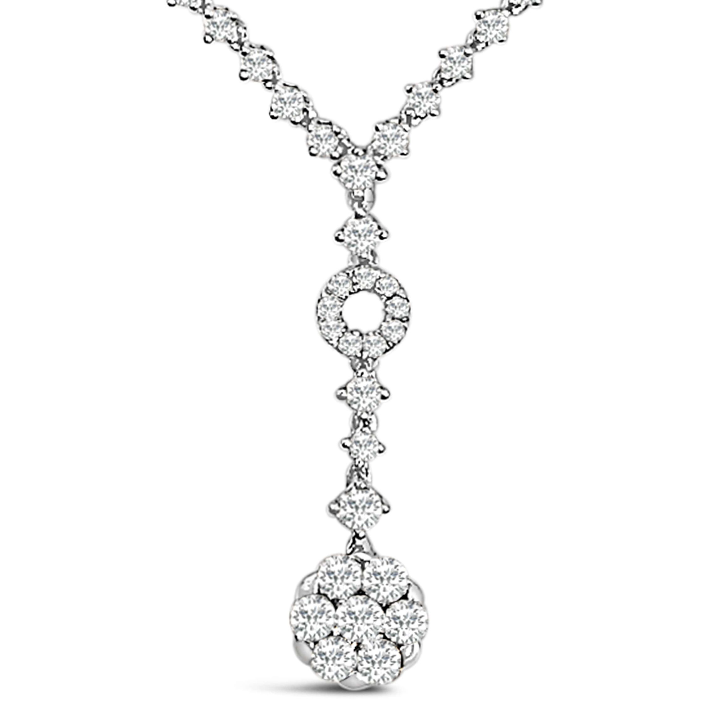 14K White Gold 6/7 Cttw Diamond Drop and V Necklace -18" Inches