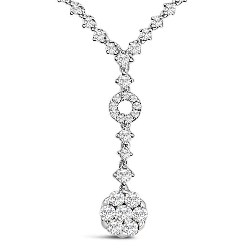 14K White Gold 6/7 Cttw Diamond Drop and V Necklace -18" Inches