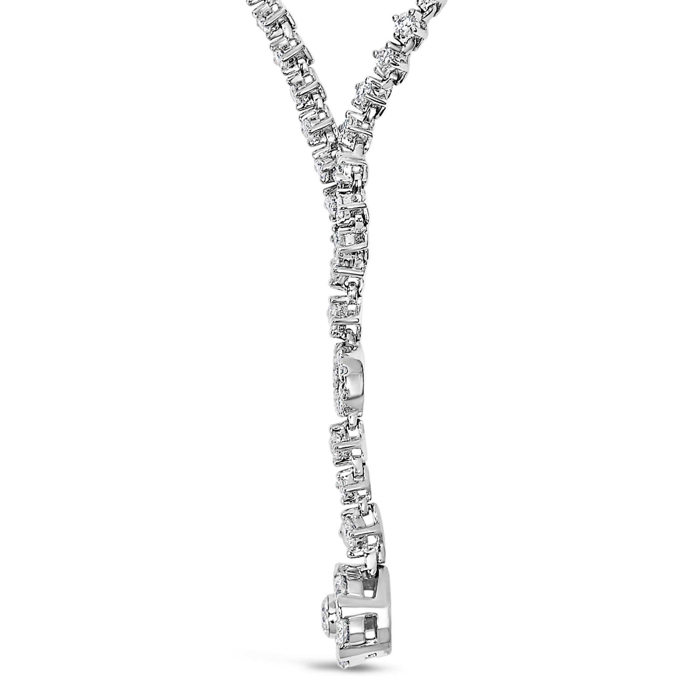 14K White Gold 6/7 Cttw Diamond Drop and V Necklace -18" Inches