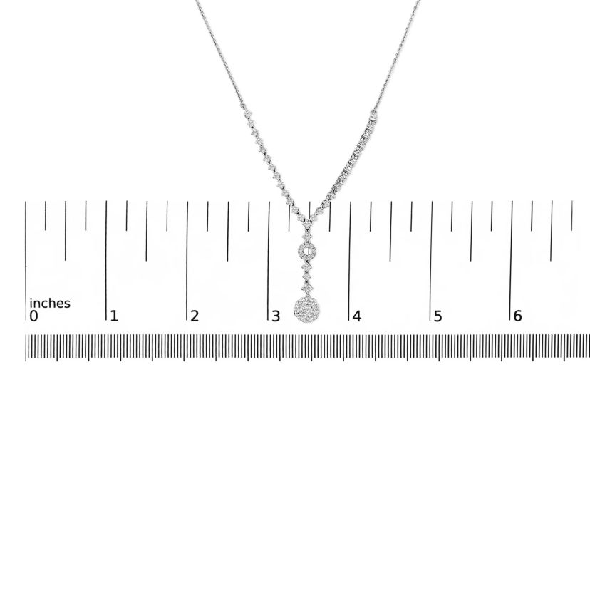 14K White Gold 6/7 Cttw Diamond Drop and V Necklace -18" Inches