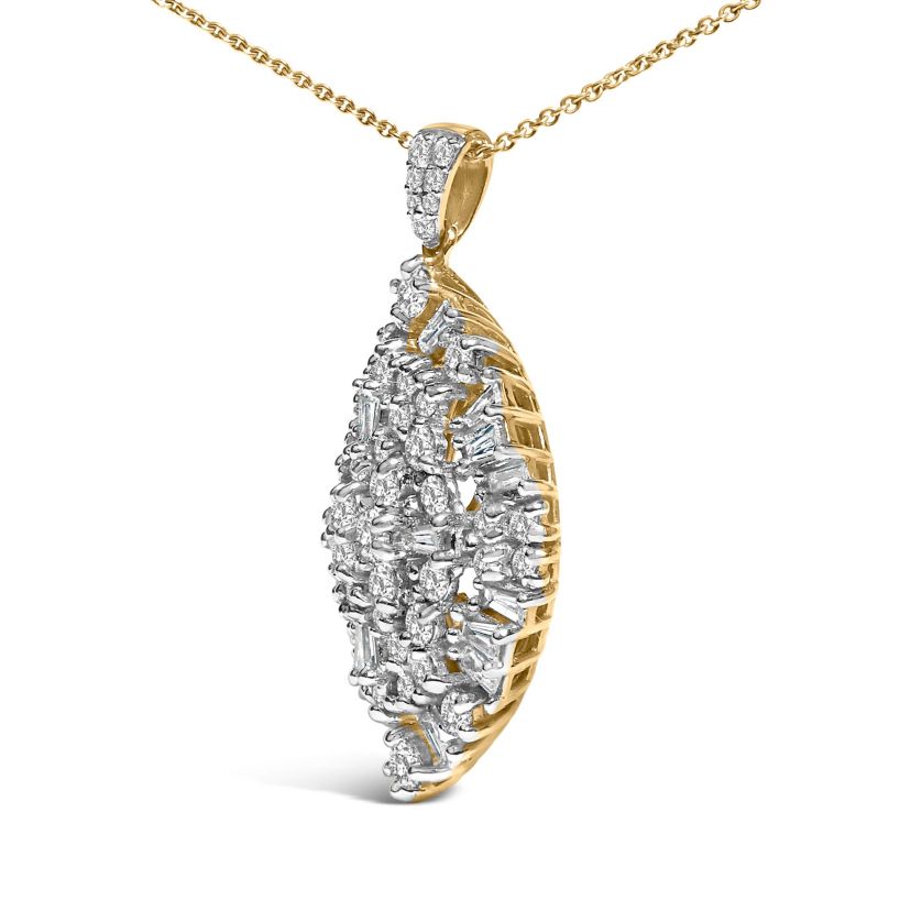 14K White and Yellow Gold 2.00 Cttw Diamond Cluster Pear Shaped Pendant Necklace
