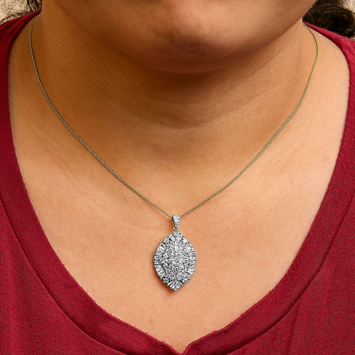 14K White and Yellow Gold 2.00 Cttw Diamond Cluster Pear Shaped Pendant Necklace
