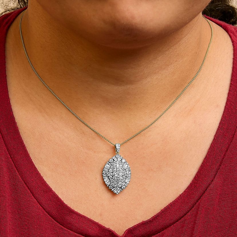 14K White and Yellow Gold 2.00 Cttw Diamond Cluster Pear Shaped Pendant Necklace