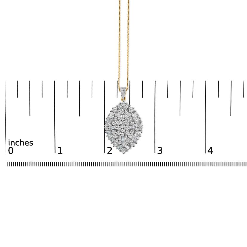 14K White and Yellow Gold 2.00 Cttw Diamond Cluster Pear Shaped Pendant Necklace