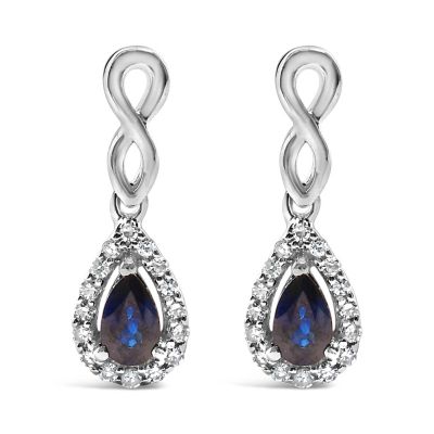 Haus of Brilliance 10K White Gold Pear Blue Sapphire 1/7 Ct Diamond Infinity Drop and Dangle Earrings