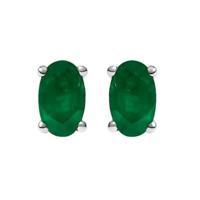 Haus of Brilliance 14K White Gold 5x3 MM Oval Green Emerald Solitaire Stud Earrings