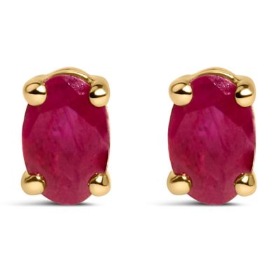 Haus of Brilliance 14K Yellow Gold 5x3 MM Oval Red Ruby Solitaire Stud Earrings