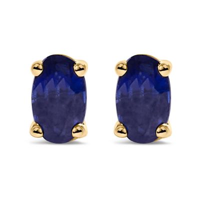 Haus of Brilliance 14K Yellow Gold 5x3 MM Oval Blue Sapphire Solitaire Stud Earrings