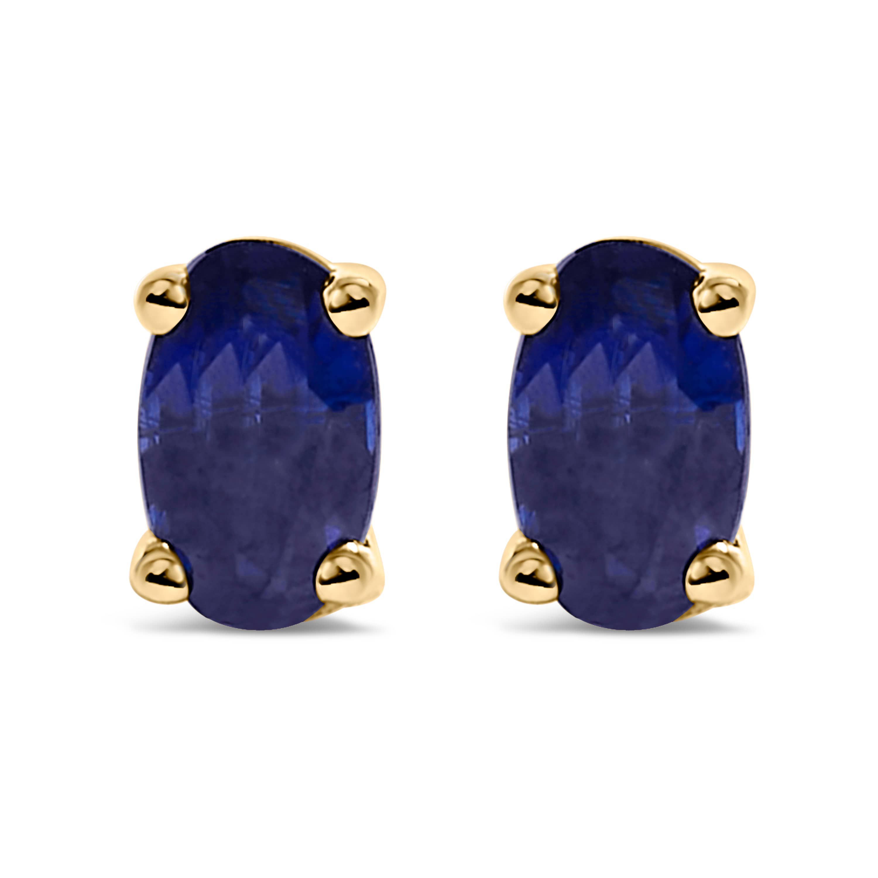 14K Yellow Gold 5x3 MM Oval Blue Sapphire Solitaire Stud Earrings