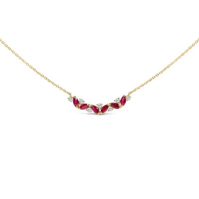Haus of Brilliance 14K Yellow Gold Red Ruby and Diamond Trio Bar Line Necklace - 18 inch