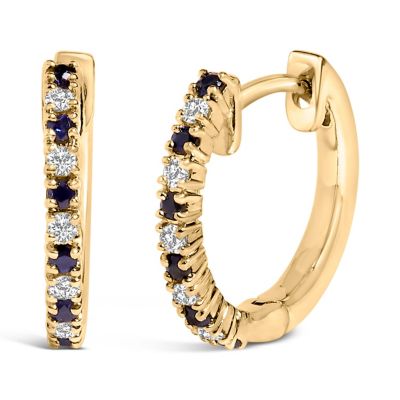 Haus of Brilliance 10K Yellow Gold Alternating Blue Sapphire 1/10 Ct Diamond Huggy Hoop Earrings
