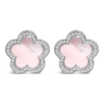 Haus of Brilliance 14K White Gold Mother of Pearl and 1/5 Cttw Diamond Halo Star Stud Earrings