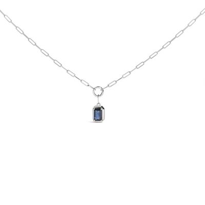 Haus of Brilliance 10K White Gold Emerald Cut 6x4 MM Blue Sapphire Solitaire Pendant Necklace - 18 inch