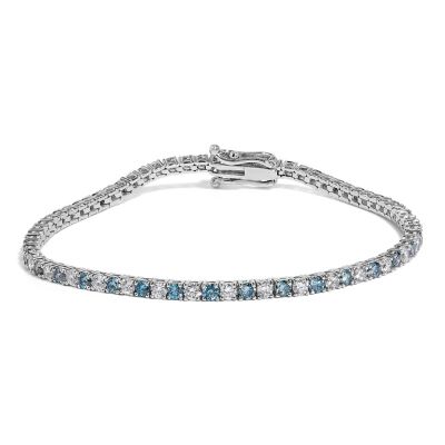 Haus of Brilliance Lab Created 14K White Gold 4.0 Cttw White and Blue Lab Grown Diamond Tennis Bracelet