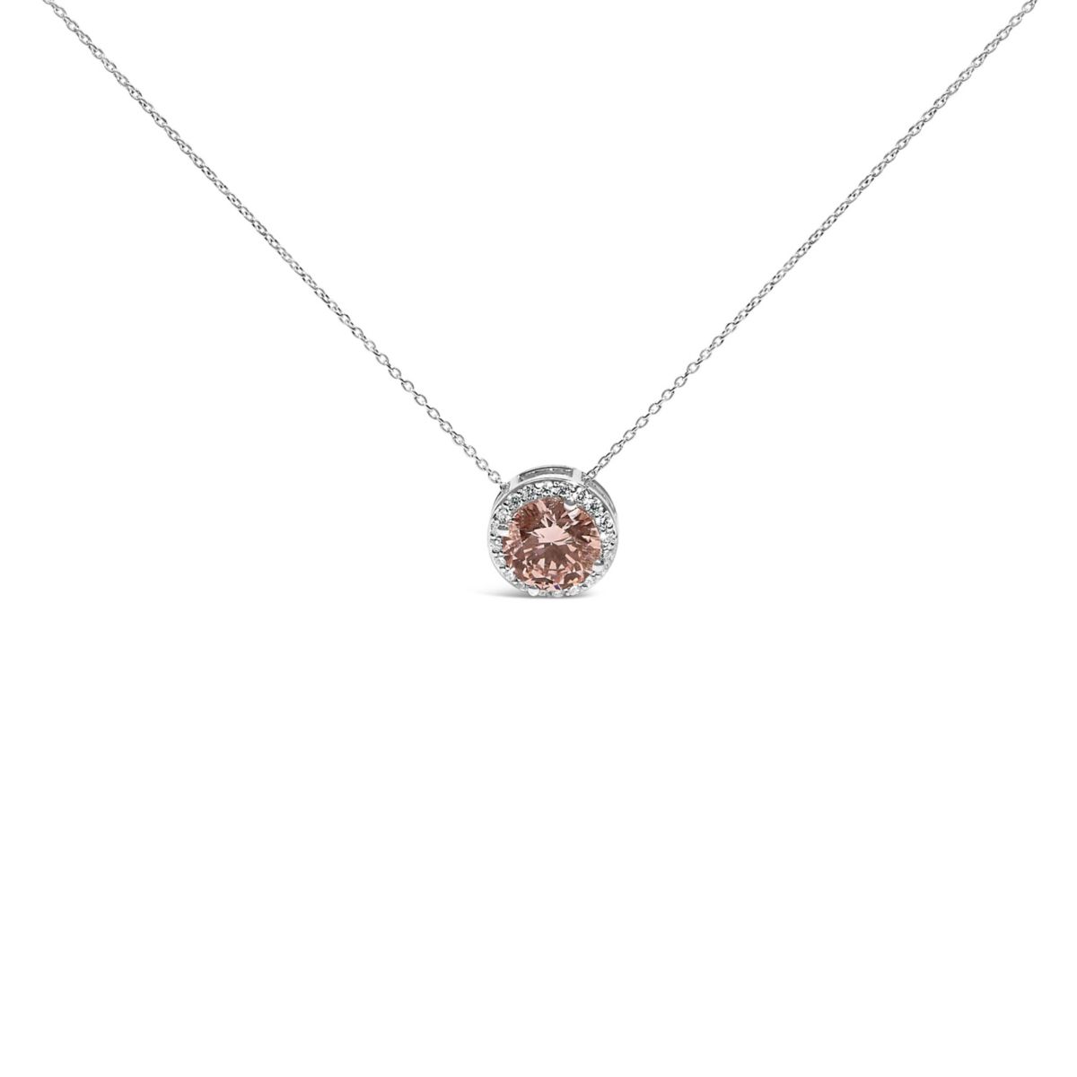 Lab Created 14K White Gold 2 3/8 Cttw Lab Grown Pink Diamond Solitaire Halo Pendant Necklace