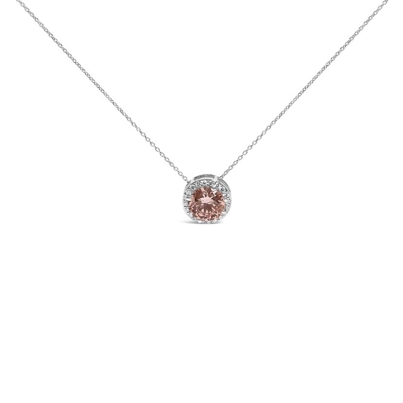 Lab Created 14K White Gold 2 3/8 Cttw Lab Grown Pink Diamond Solitaire Halo Pendant Necklace