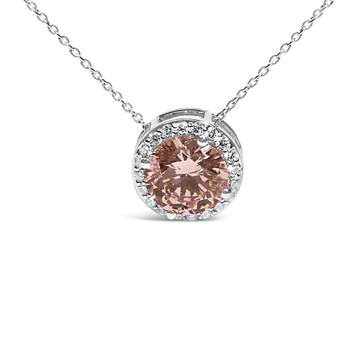 Lab Created 14K White Gold 2 3/8 Cttw Lab Grown Pink Diamond Solitaire Halo Pendant Necklace