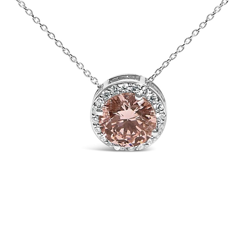 Lab Created 14K White Gold 2 3/8 Cttw Lab Grown Pink Diamond Solitaire Halo Pendant Necklace