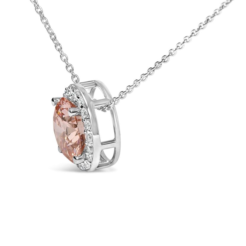 Lab Created 14K White Gold 2 3/8 Cttw Lab Grown Pink Diamond Solitaire Halo Pendant Necklace