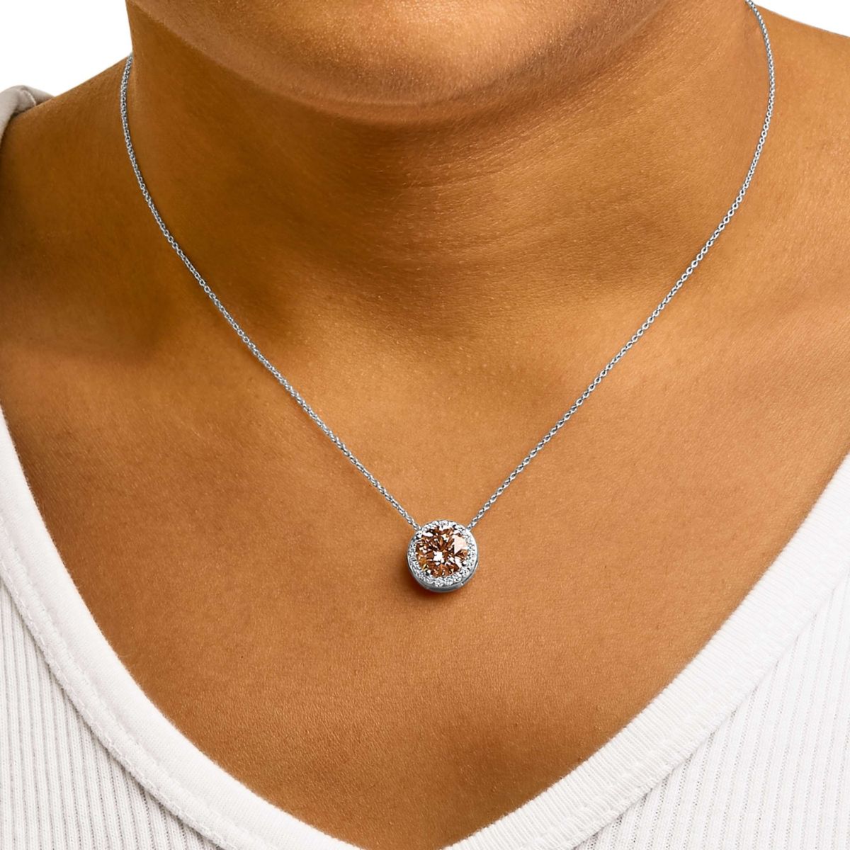 Lab Created 14K White Gold 2 3/8 Cttw Lab Grown Pink Diamond Solitaire Halo Pendant Necklace