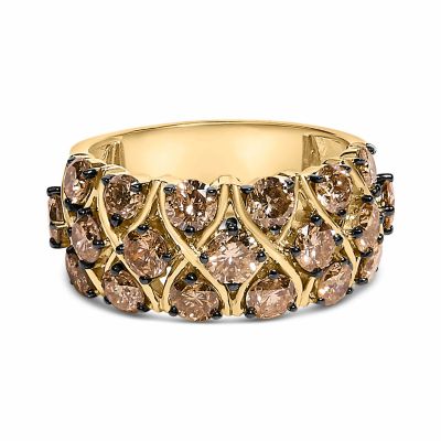 Haus of Brilliance 10K Yellow Gold Plated .925 Sterling Silver 3.0 Cttw Champagne Diamond Multi Lattice Band Ring