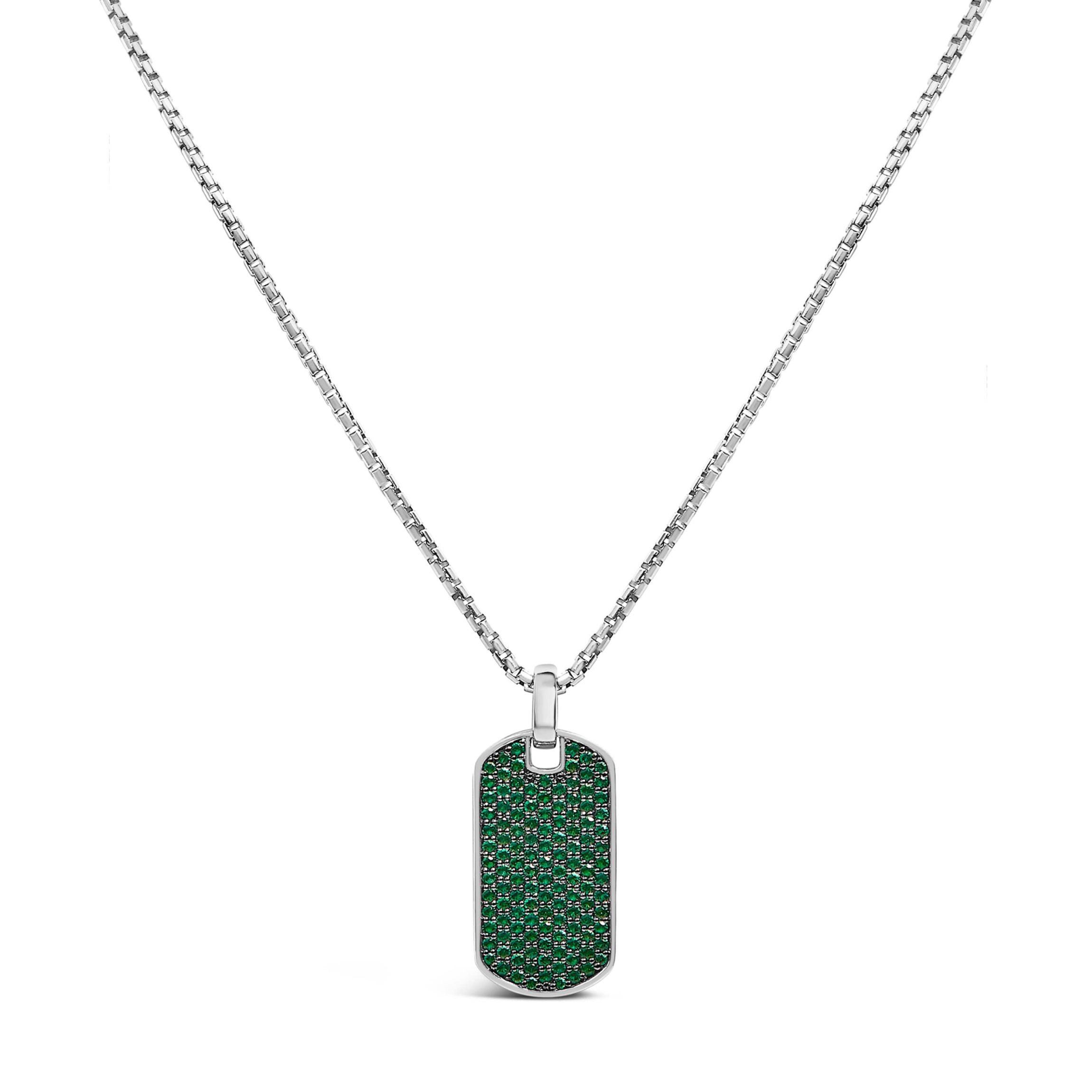 Lab Created Mens Silver Created Green Emerald Dog Tag Pendant Necklace - 22" Inches