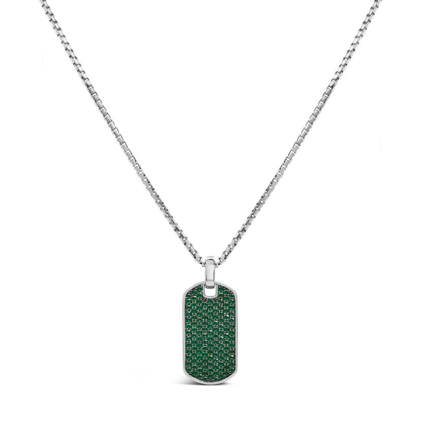 Lab Created Mens Silver Created Green Emerald Dog Tag Pendant Necklace - 22" Inches