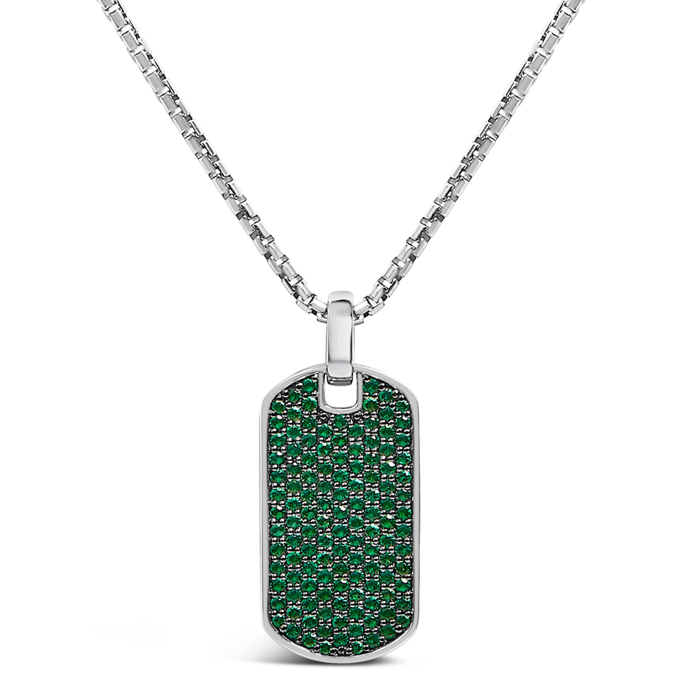Lab Created Mens Silver Created Green Emerald Dog Tag Pendant Necklace - 22" Inches