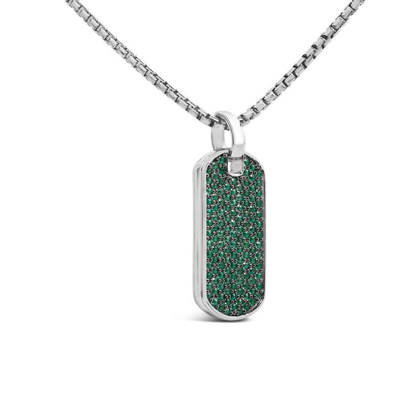 Lab Created Mens Silver Created Green Emerald Dog Tag Pendant Necklace - 22" Inches